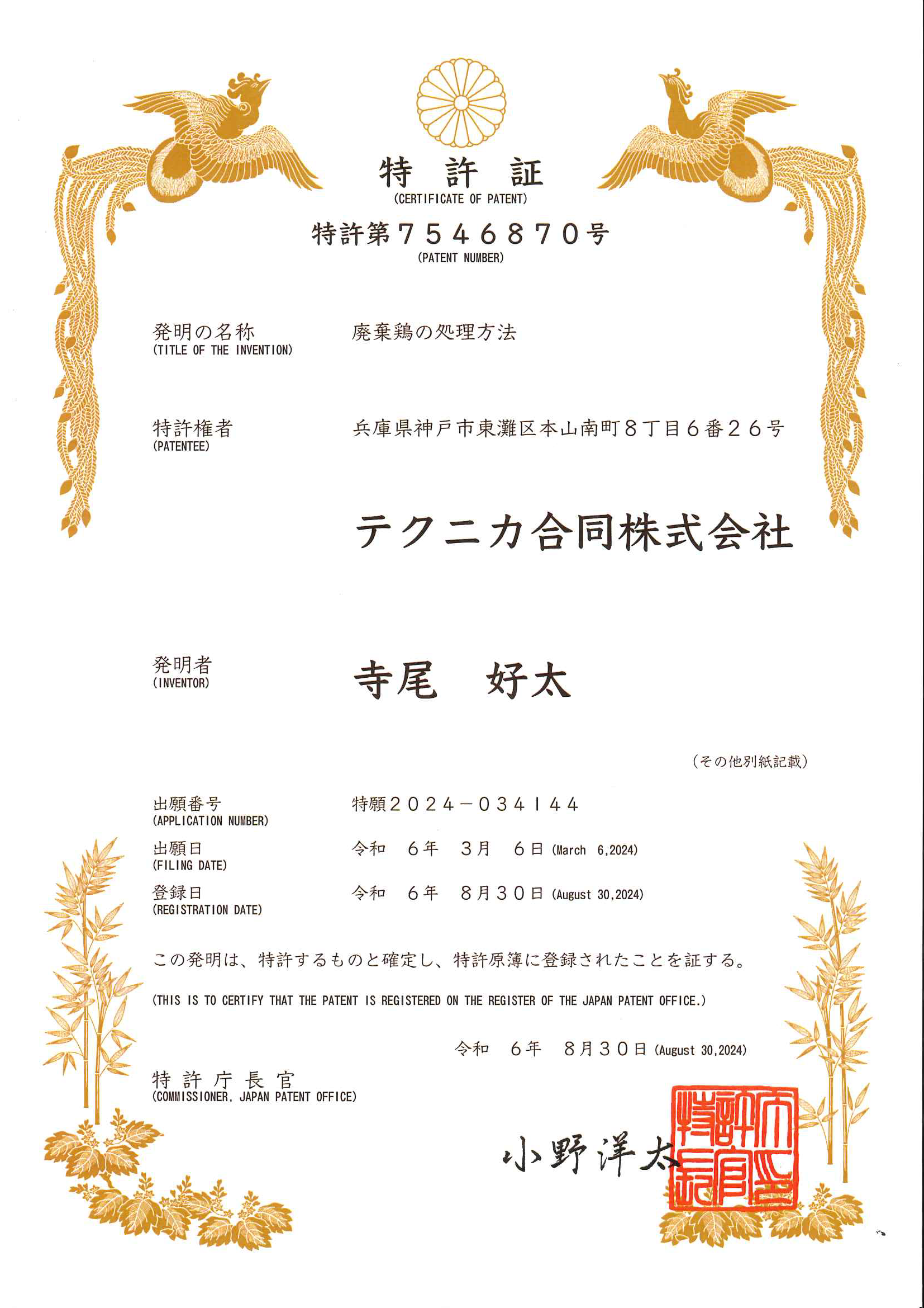 PALSAP特許第7546870号